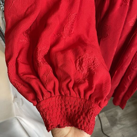 Vintage Tonico Paris Women's Red Floral Textured Midi Dress Est. Size M 80’s - Picture 10 of 13